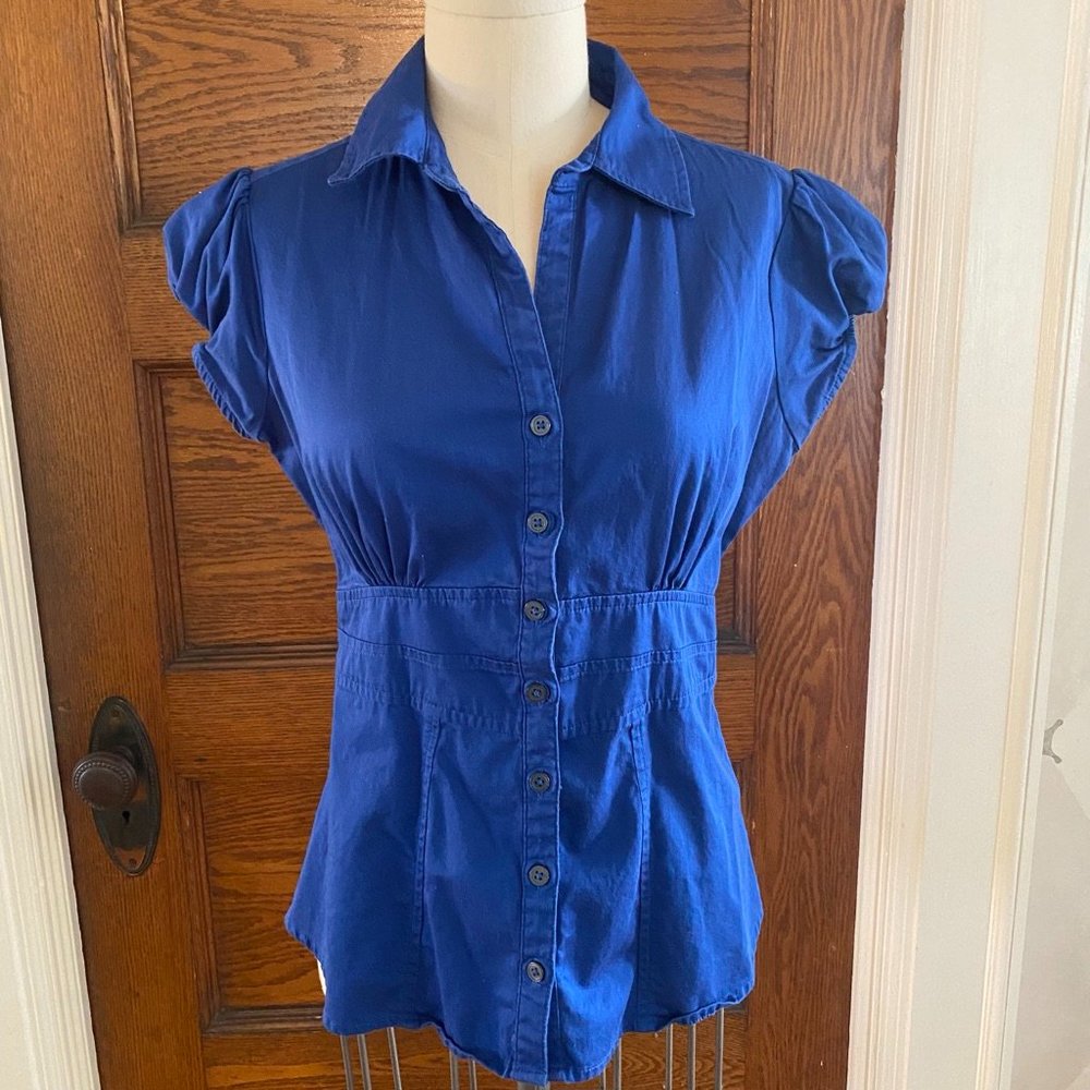 Banana Republic Blouse Form Fitting Royal Blue Size 6